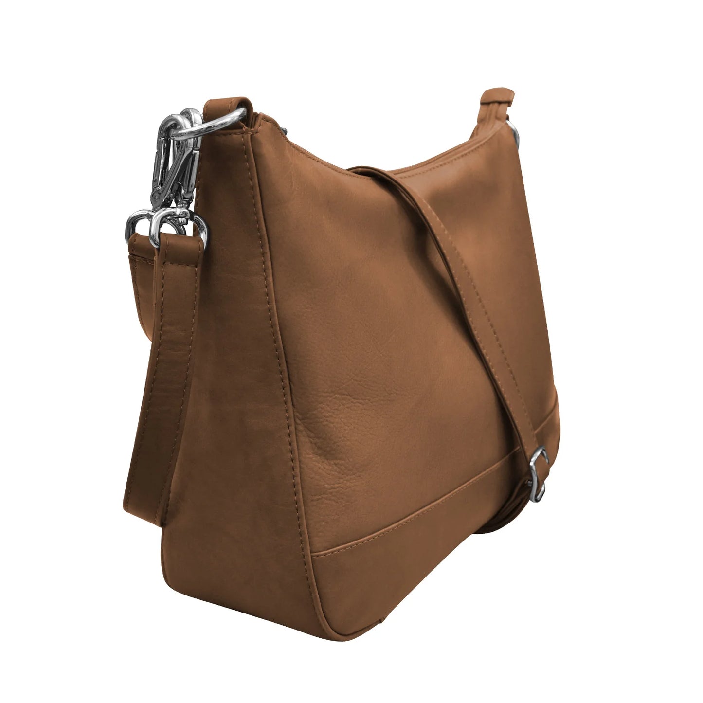 Zip Top Hobo with 2 Detachable Straps - Leather
