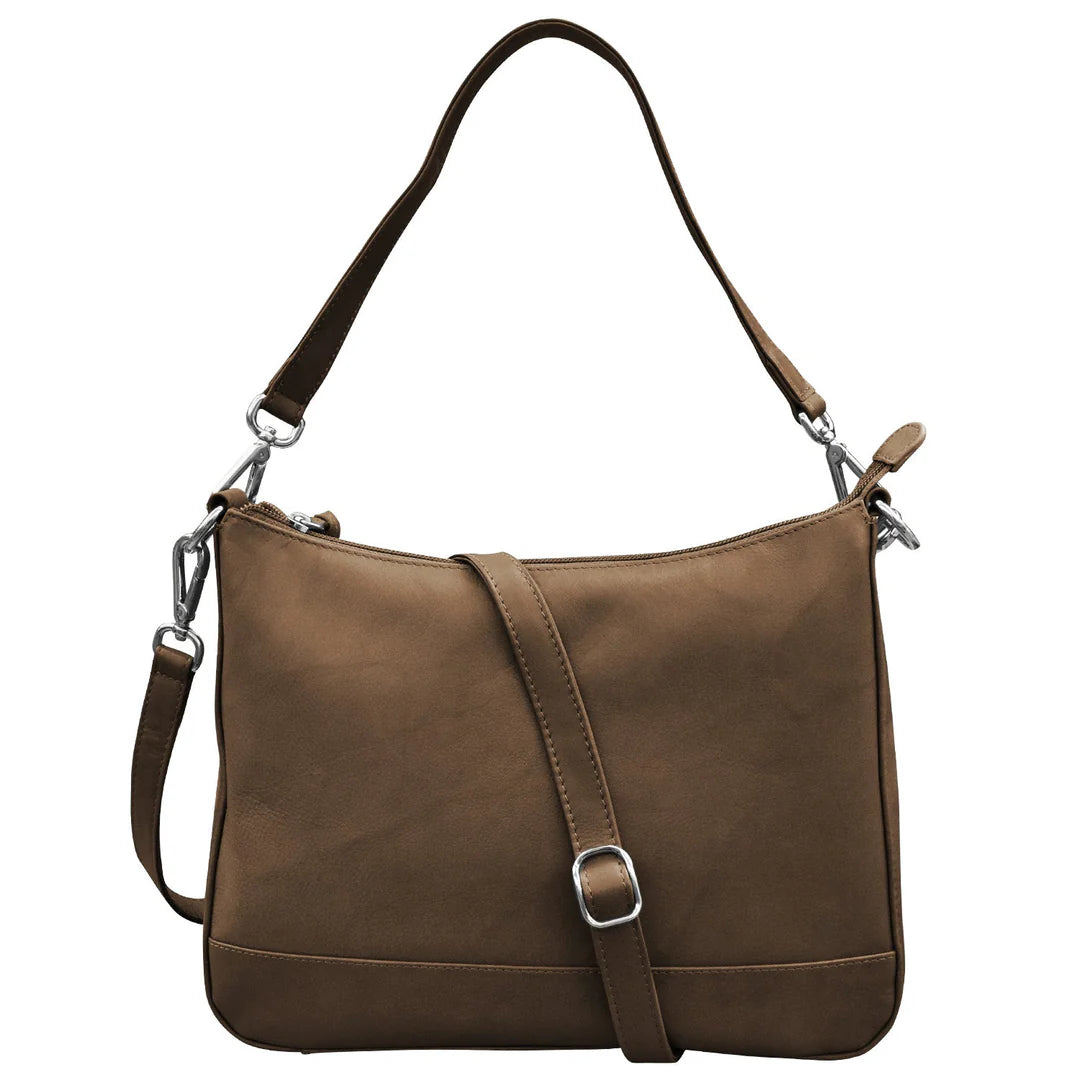 Zip Top Hobo with 2 Detachable Straps - Leather