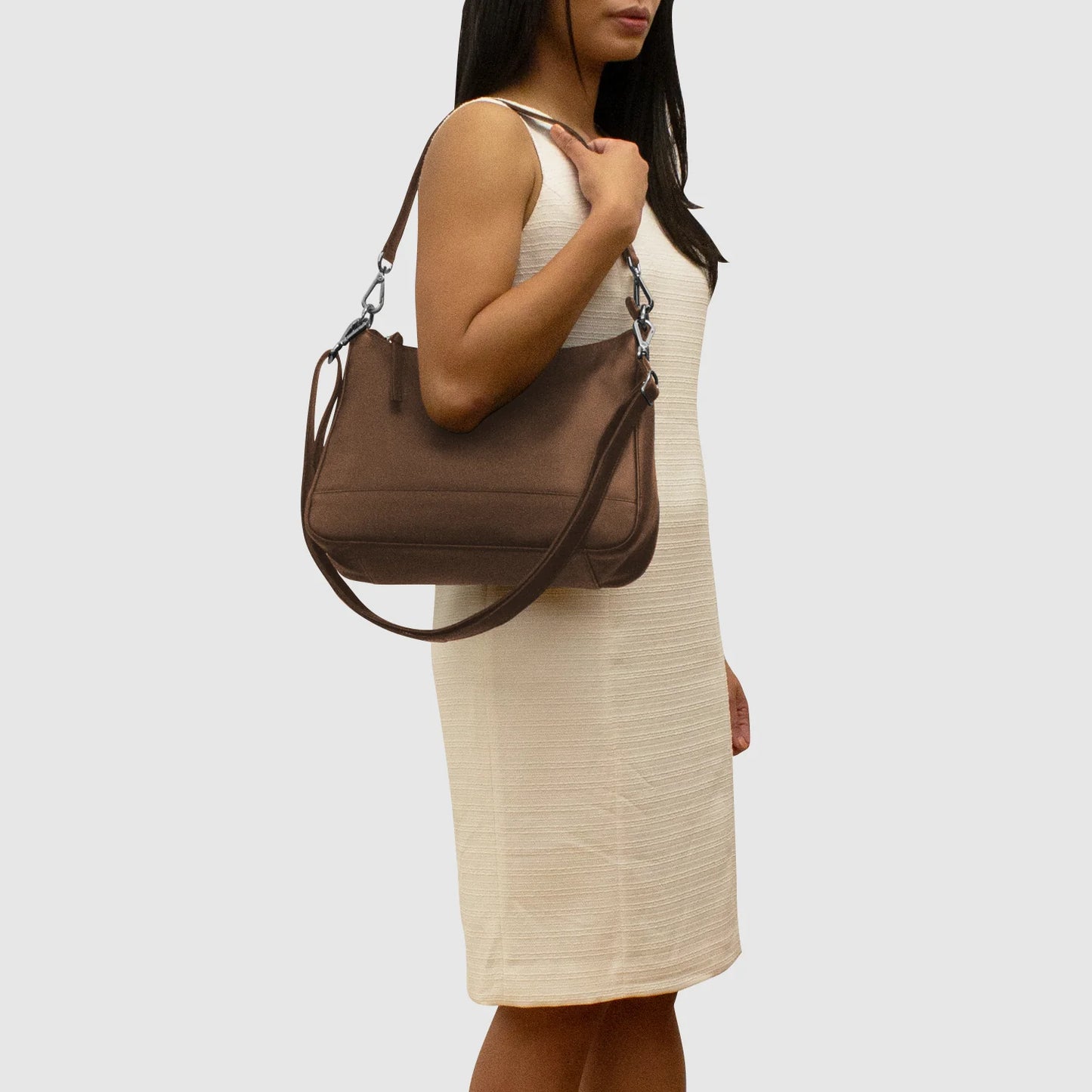 Zip Top Hobo with 2 Detachable Straps - Leather