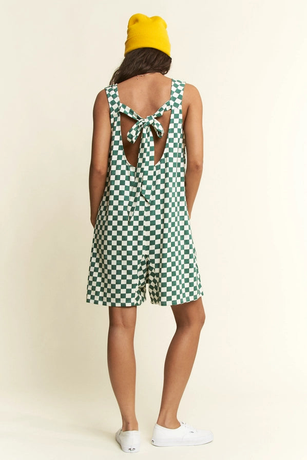 Checkered Print Shorts Romper