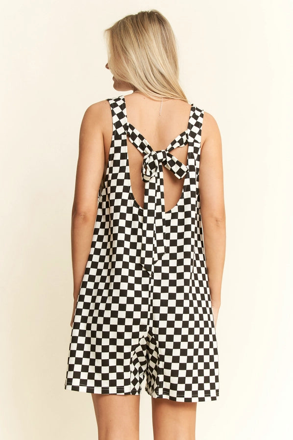 Checkered Print Shorts Romper