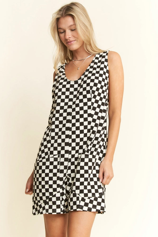 Checkered Print Shorts Romper