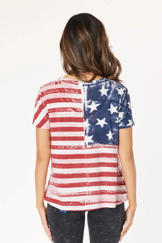 American Flag Print V - Neck T Shirt