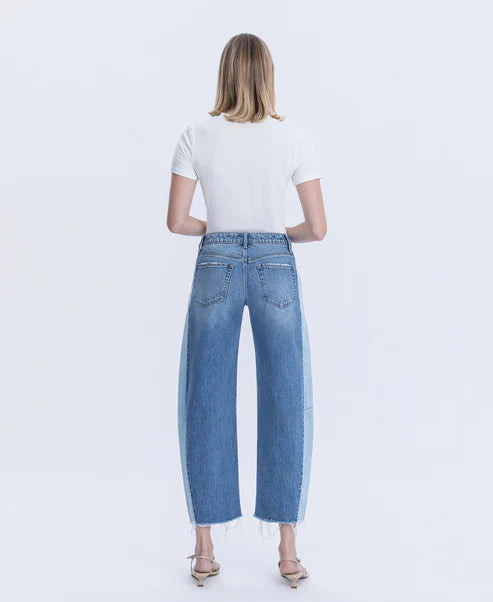 High Rise 2 Tone Barrel Jeans