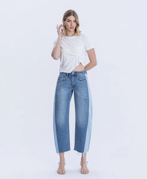 High Rise 2 Tone Barrel Jeans