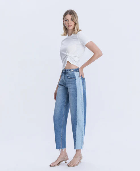 High Rise 2 Tone Barrel Jeans