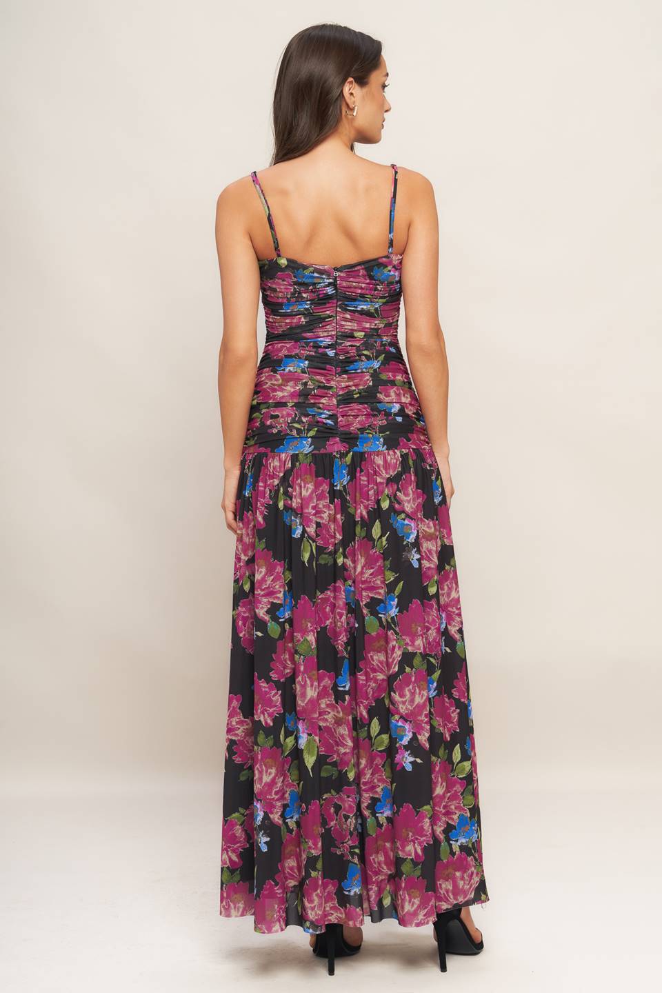 Printed Power Mesh Maxi Dress