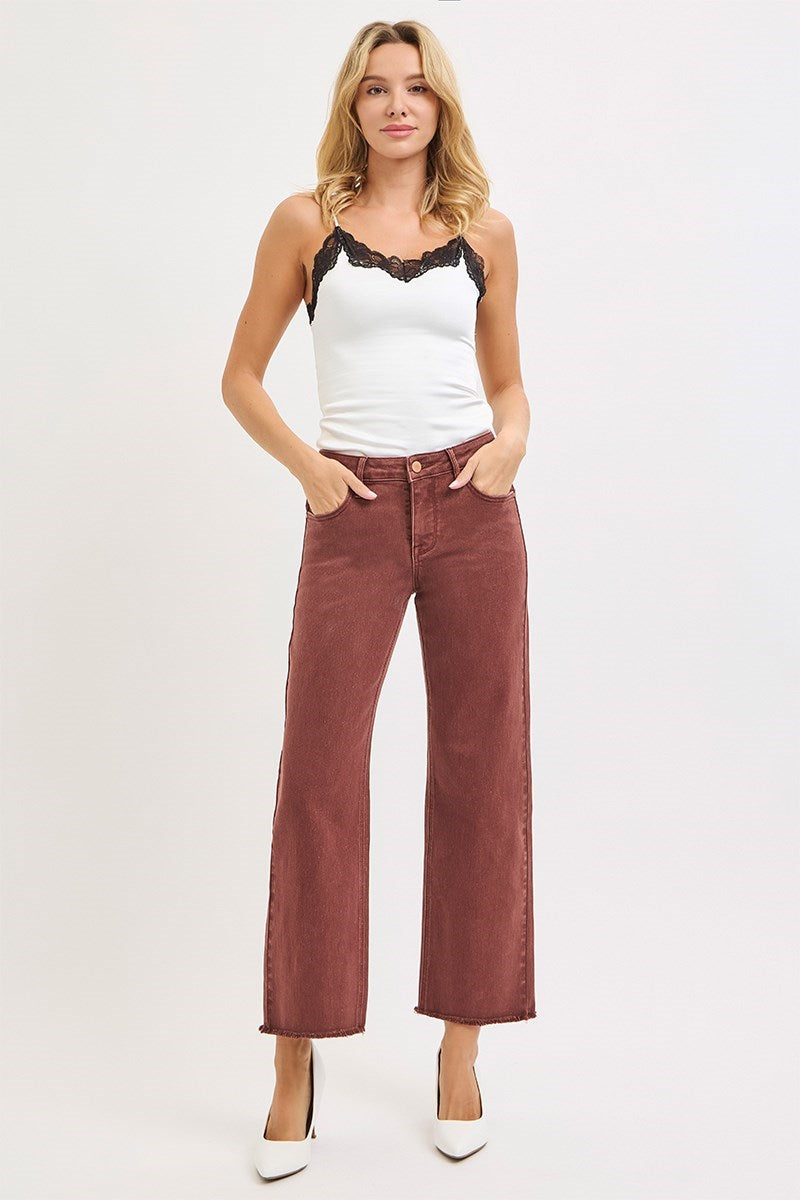 Lurex Mid Rise Ankle Wide Jeans