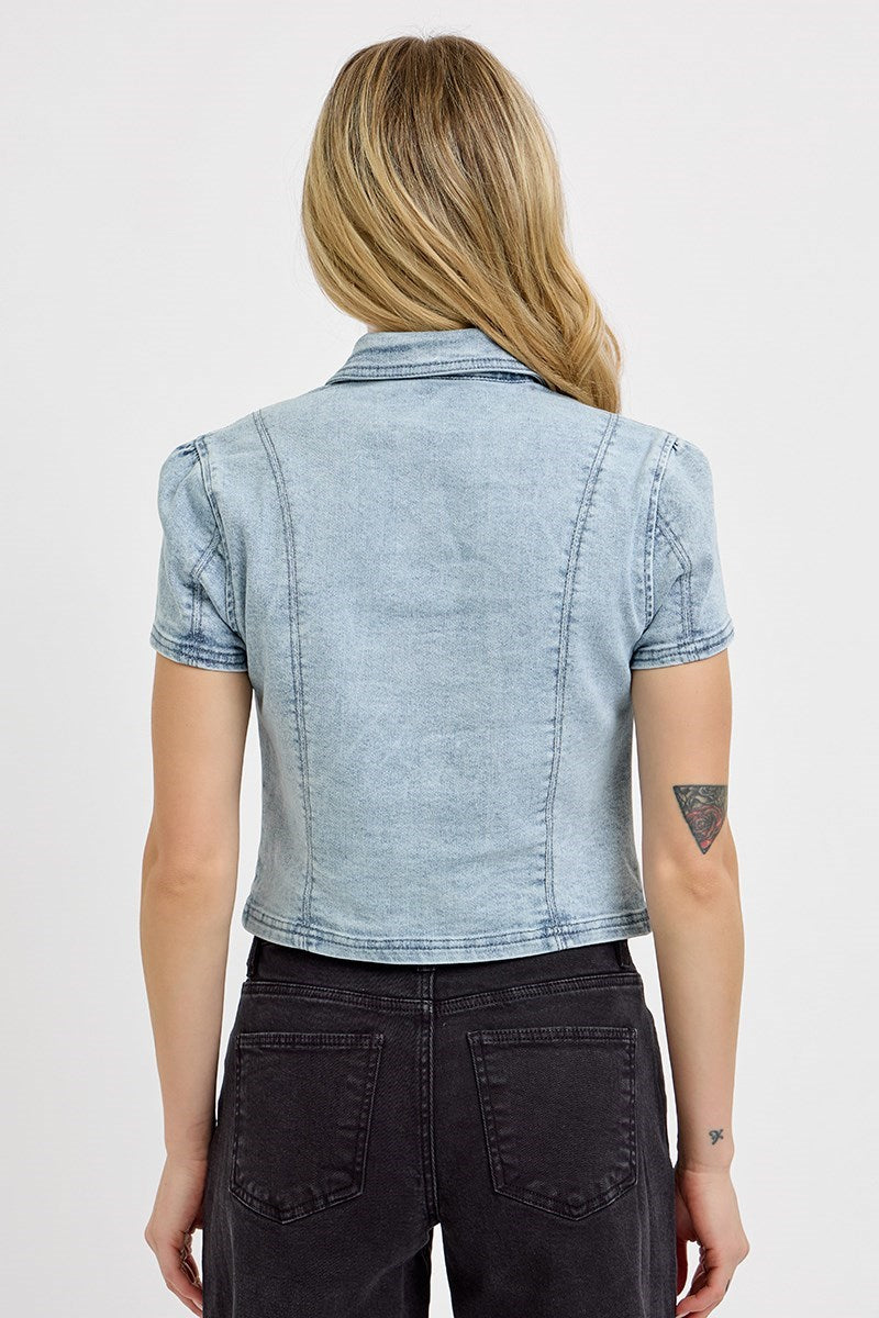 Button Down Short Sleeve Denim Shirts