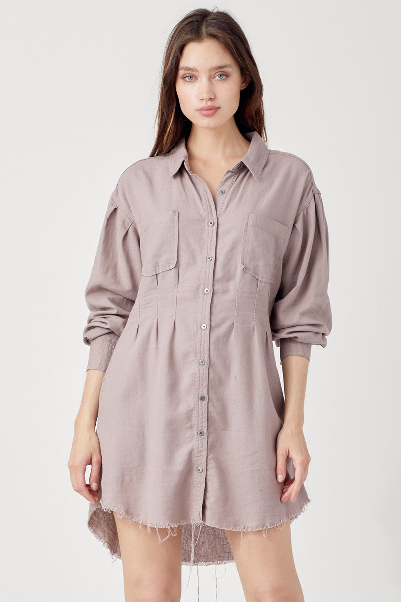 LINEN Shirring Sleeve Dress