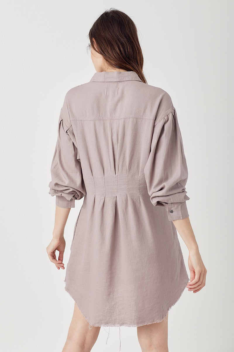 LINEN Shirring Sleeve Dress