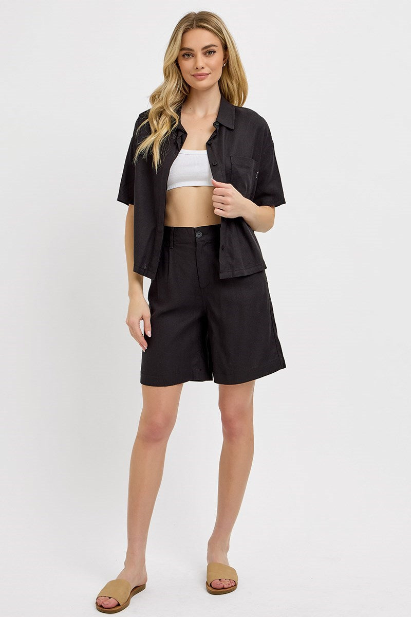 Oversized Crop Linen Shirt