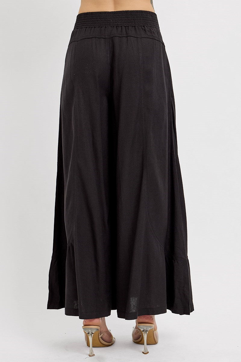 Shirred Detail Pull On Linen Pants