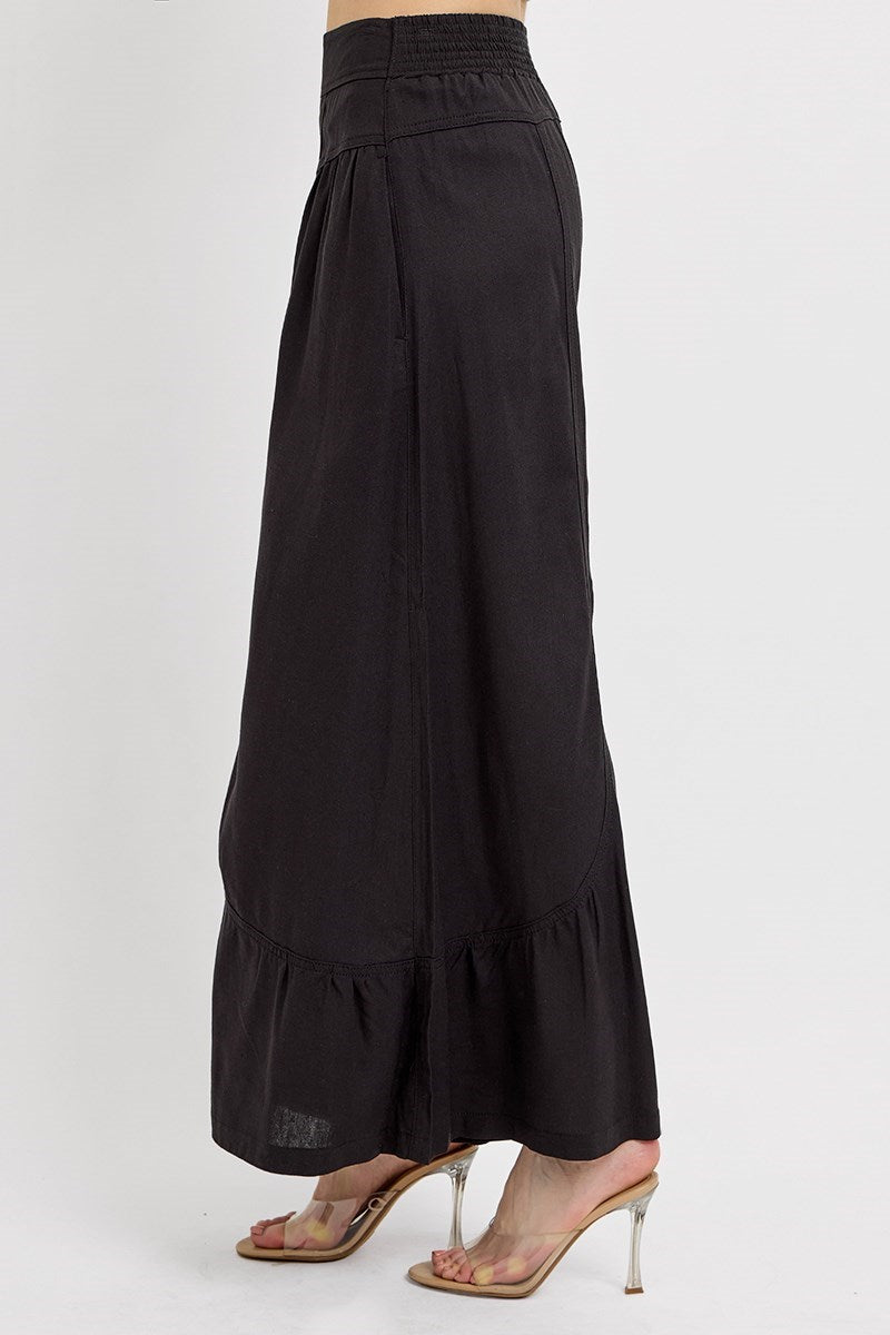 Shirred Detail Pull On Linen Pants