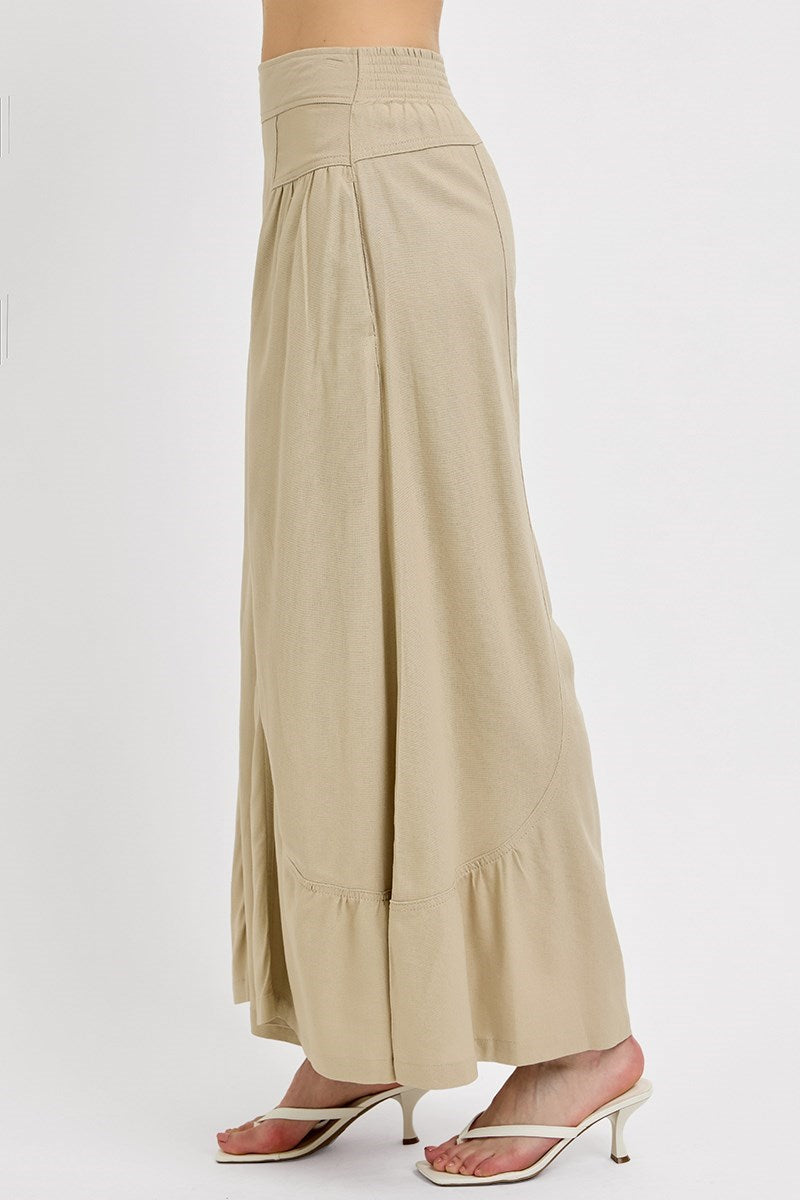 Shirred Detail Pull On Linen Pants