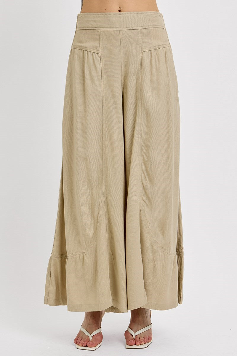 Shirred Detail Pull On Linen Pants
