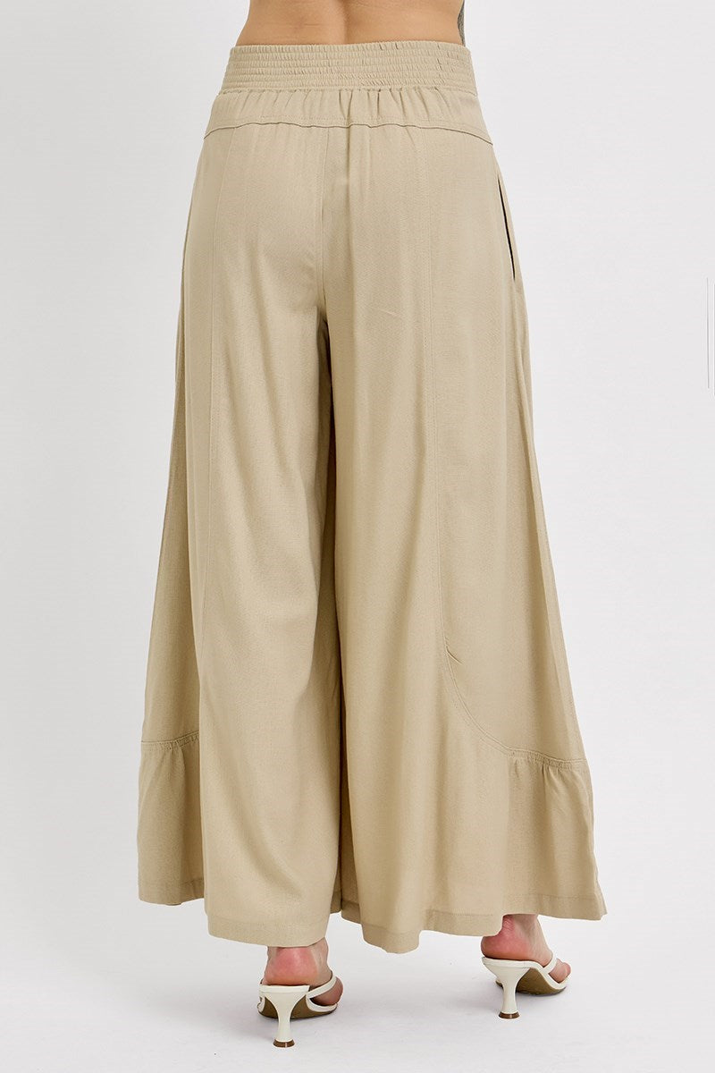 Shirred Detail Pull On Linen Pants