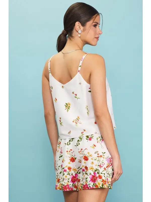 Floral Pleated Lined Linen Dress Shorts