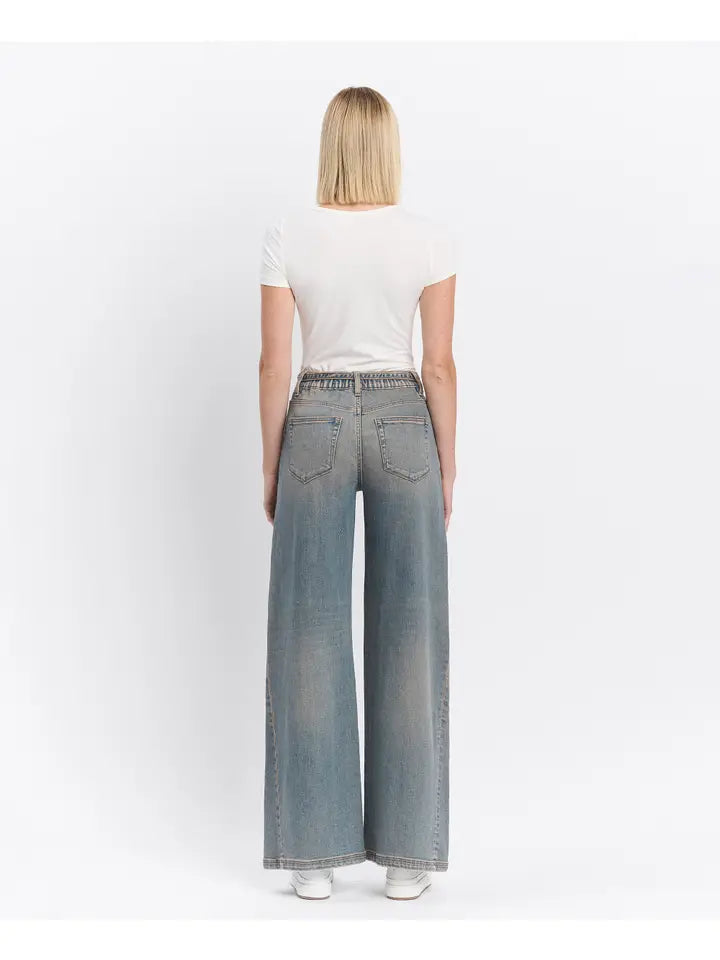 High Rise Drawstring Baggy Wide Jeans