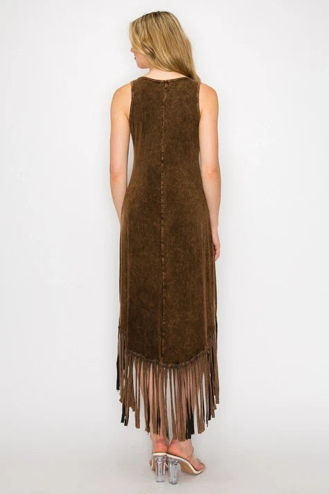 Mineral Wash Fringe Dress