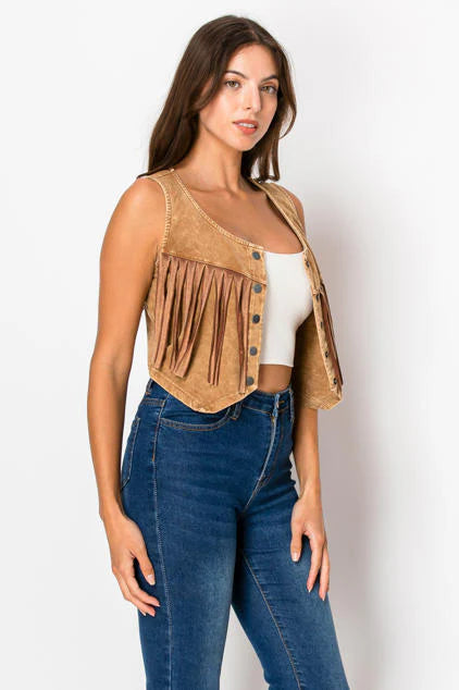 MW Fringe Vest - Camel