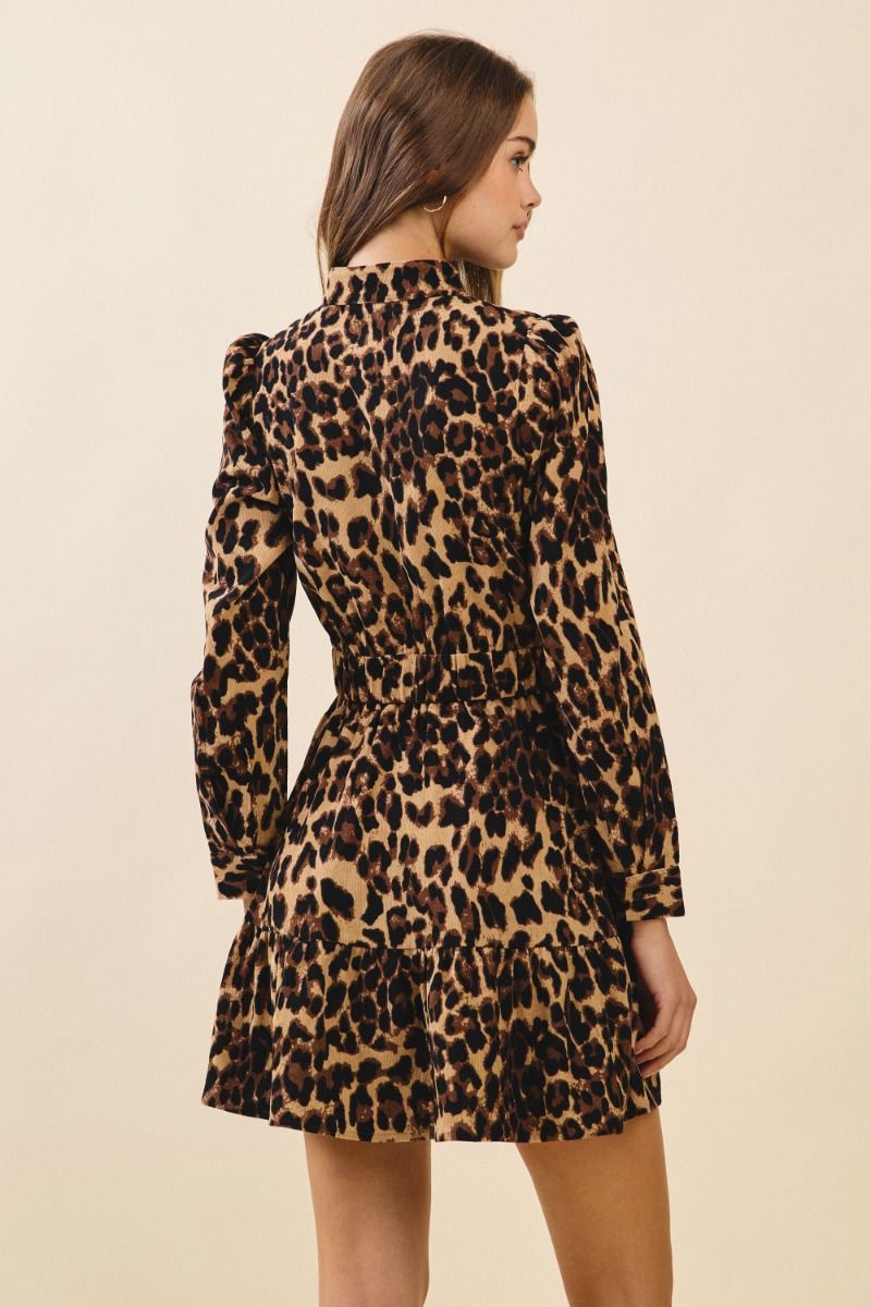 Leopard Button up Tiered Mini Dress