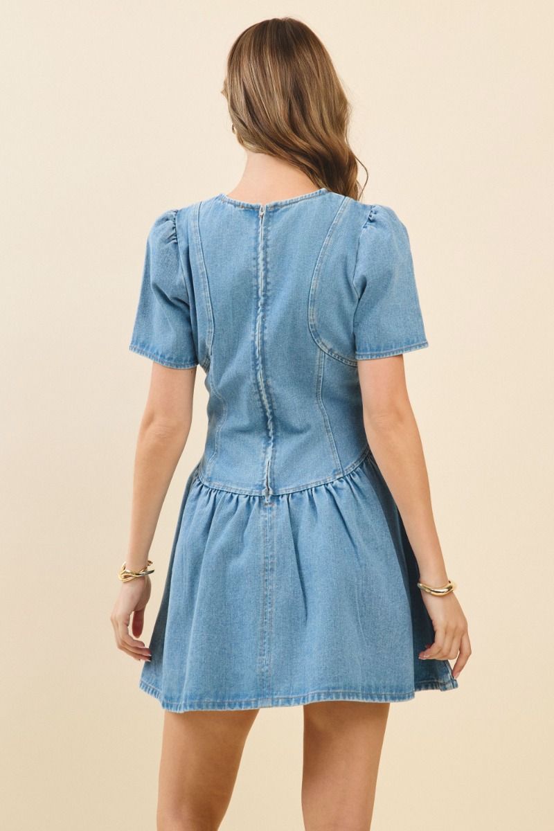 Light Denim Smocked Mini Dress
