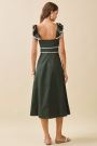 Ruffle Neck w Piping Midi Dress