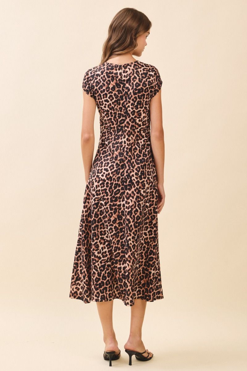 Leopard Midi Cap Sleeve Dress