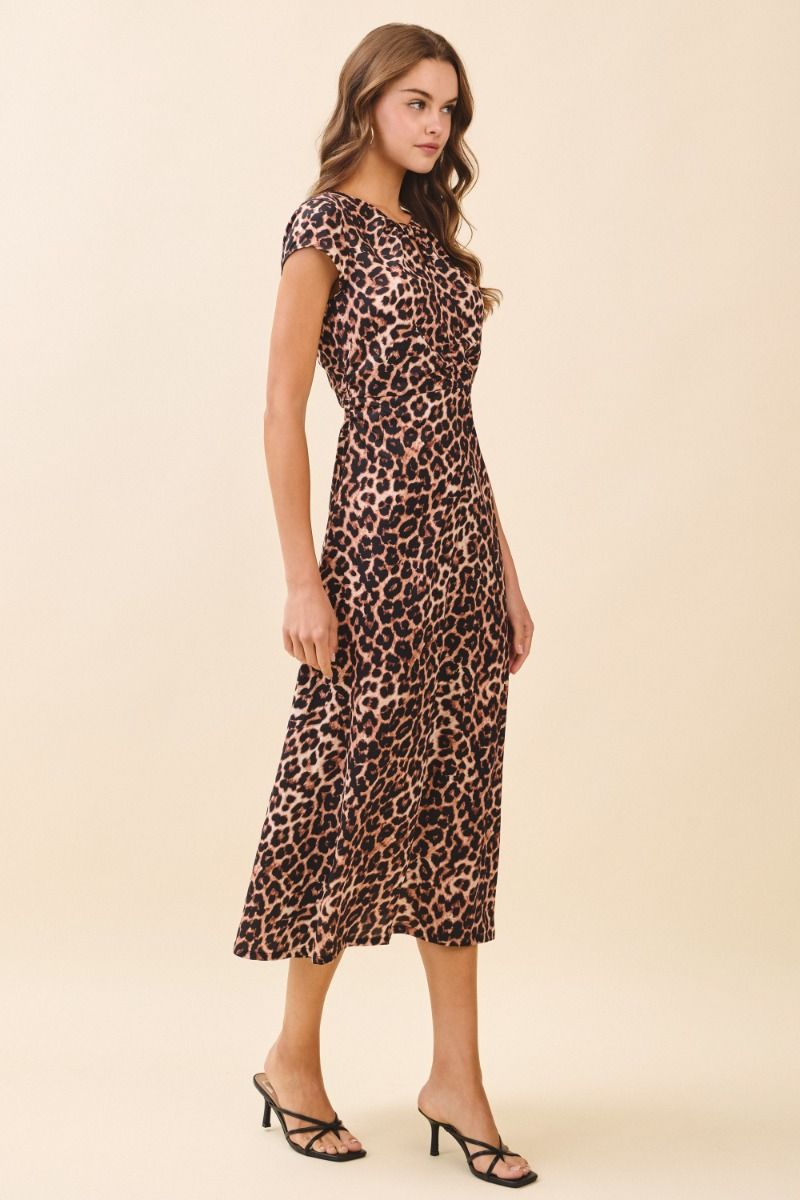 Leopard Midi Cap Sleeve Dress