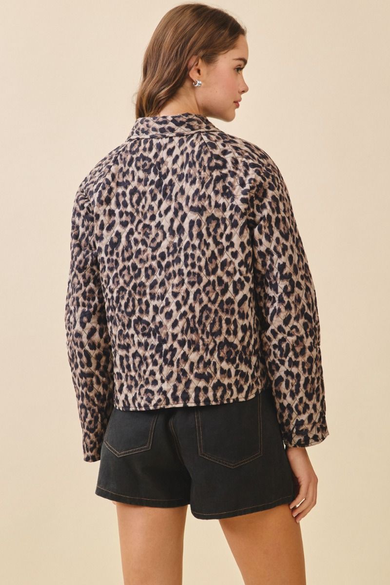 Leopard Quilted Front Tie Jacket