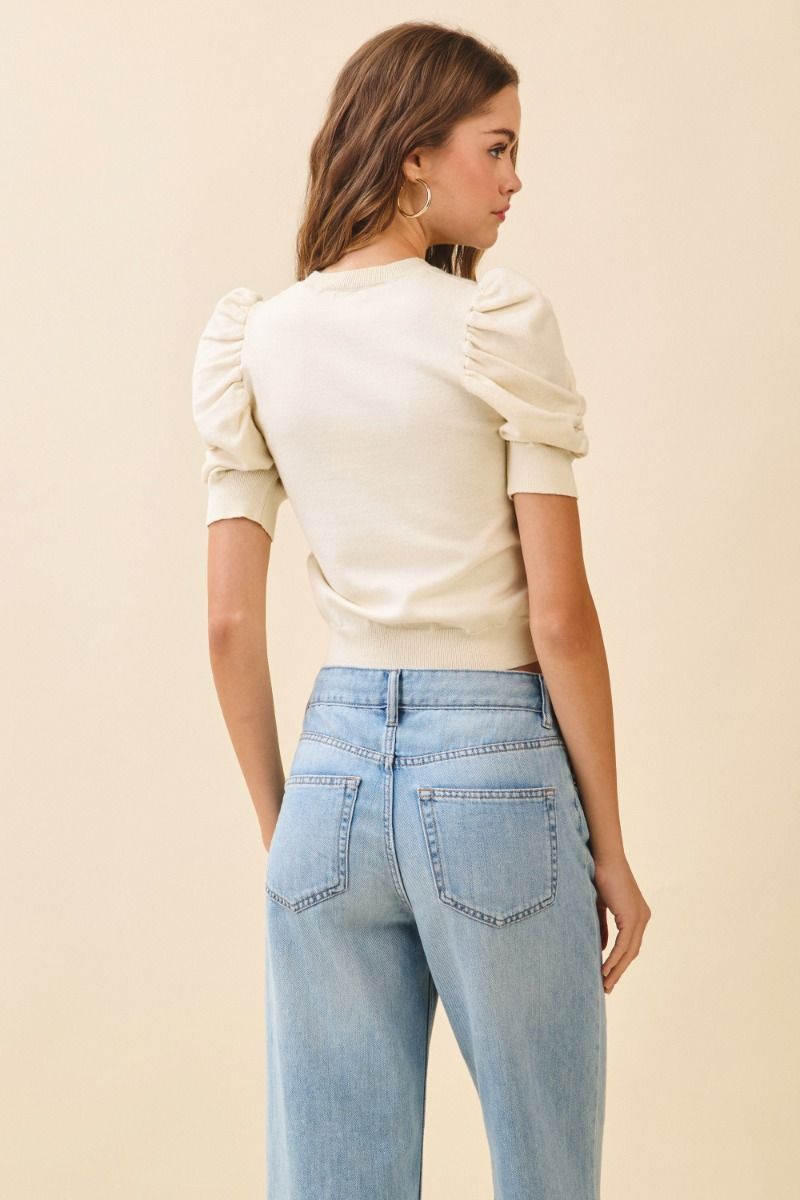 Puff Sleeve Crop Knit Top