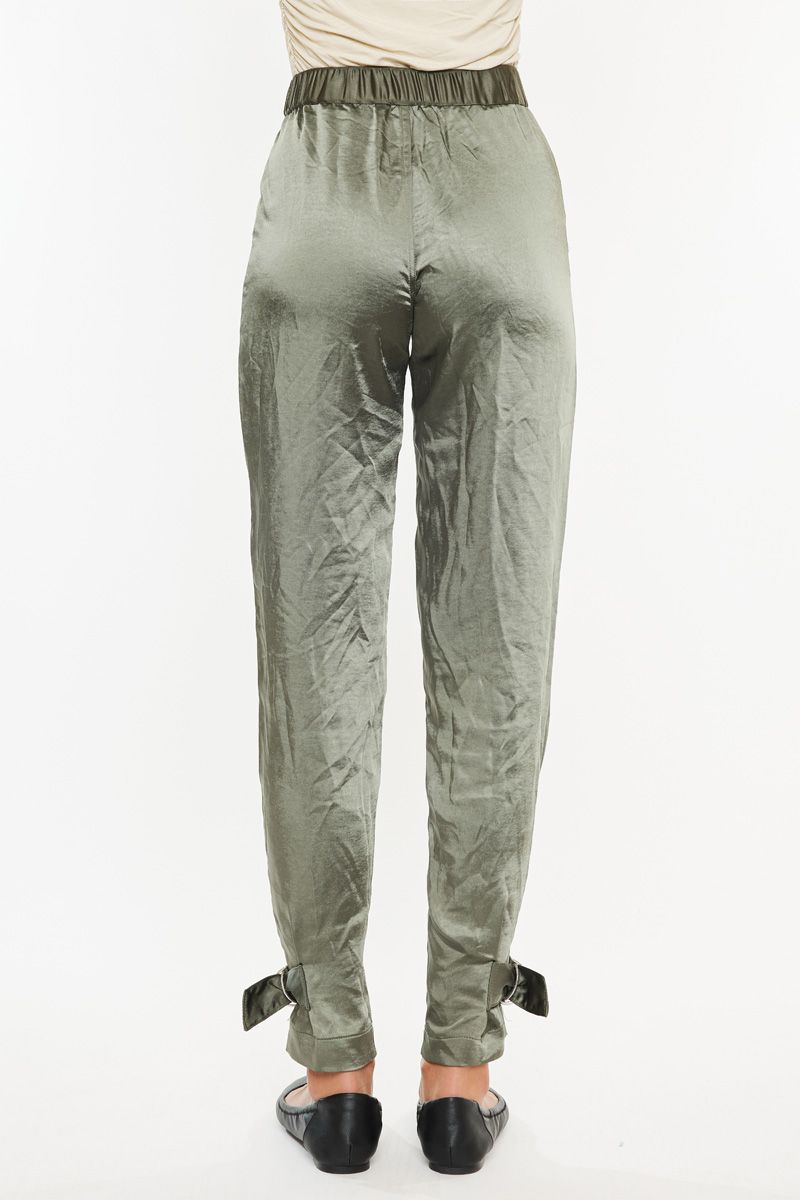 High Rise Belted Jogger Satin Pants