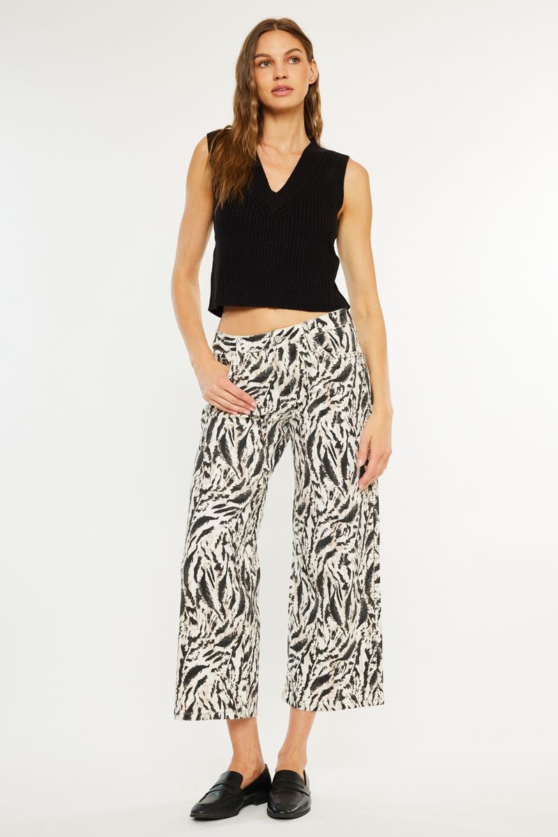 Printed Crop Wide Leg Jeans
