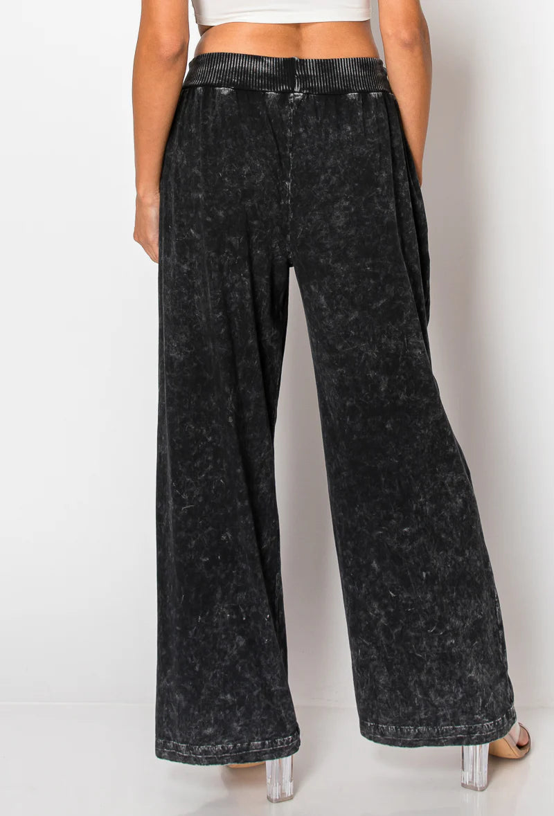 Mineral Wash Wide Leg Elastic Tie Pants