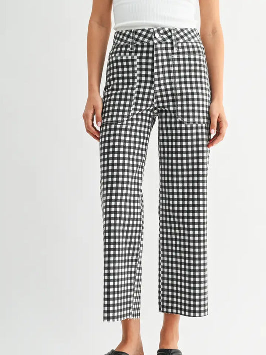 Gingham Utility Wide Leg Pants