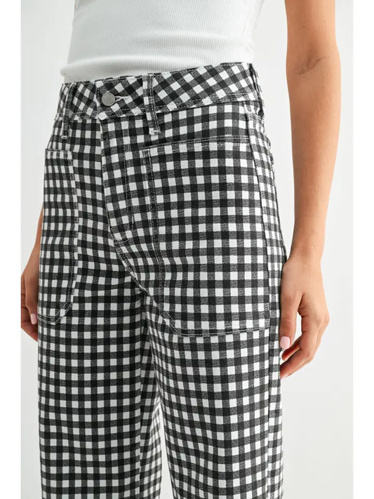 Gingham Utility Wide Leg Pants