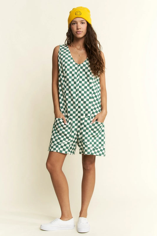 Checkered Print Shorts Romper