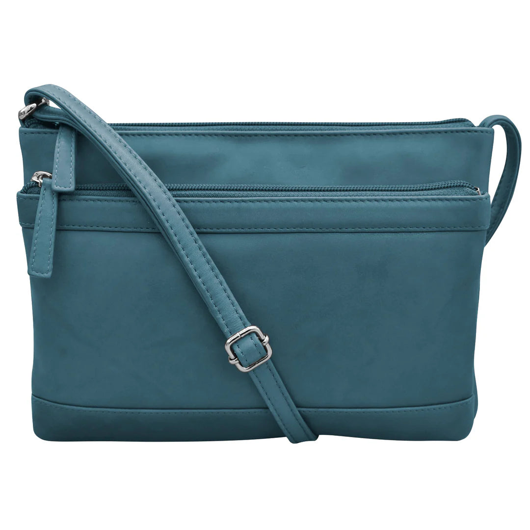 Double Zip Crossbody Bag - Leather