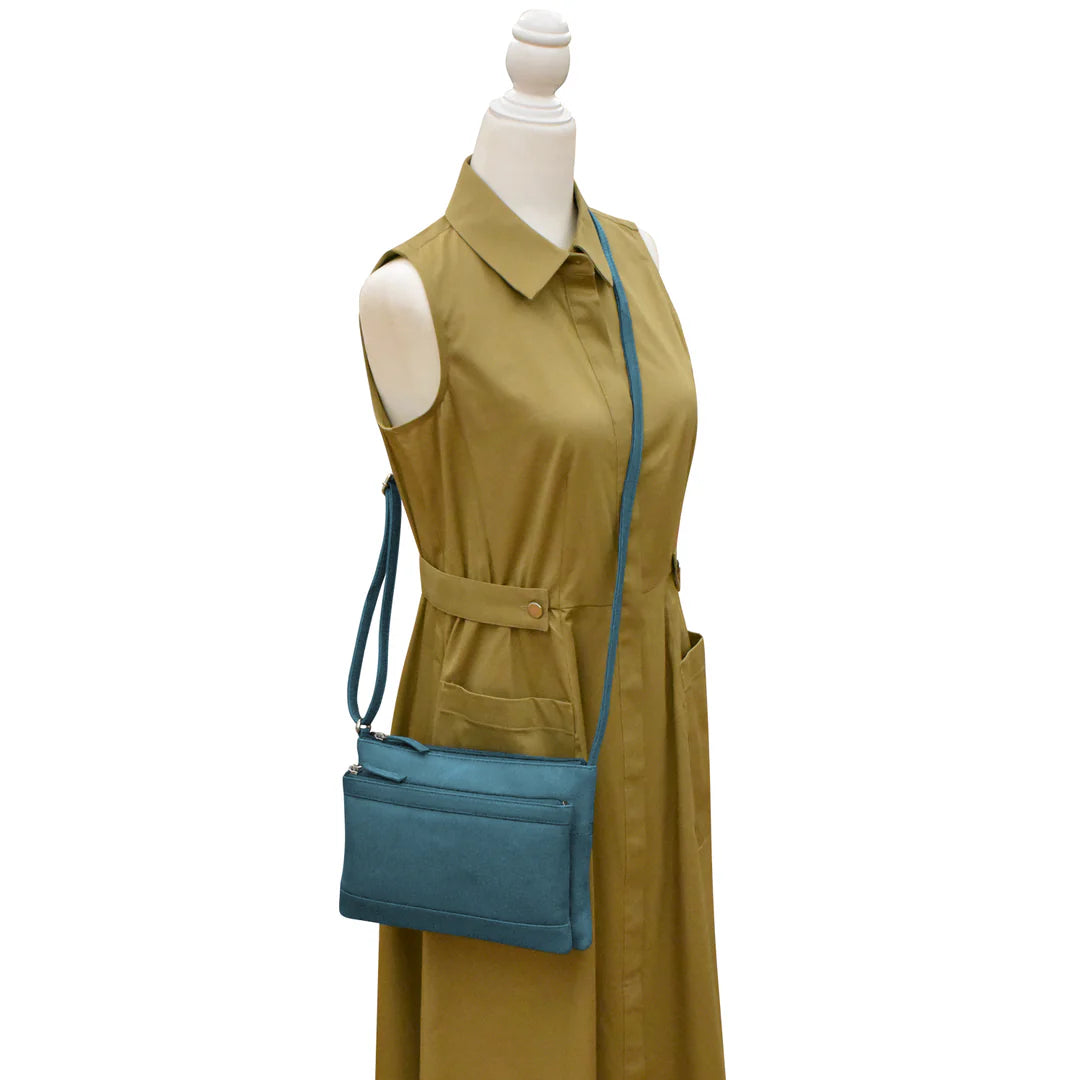 Double Zip Crossbody Bag - Leather