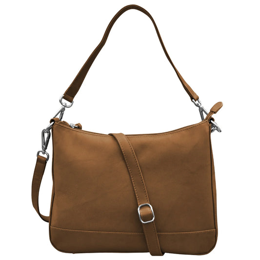 Zip Top Hobo with 2 Detachable Straps - Leather