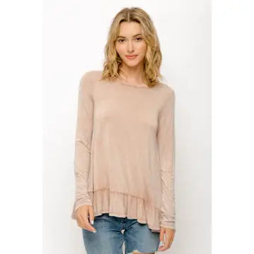 Acid Wash Ruffle Hem Top