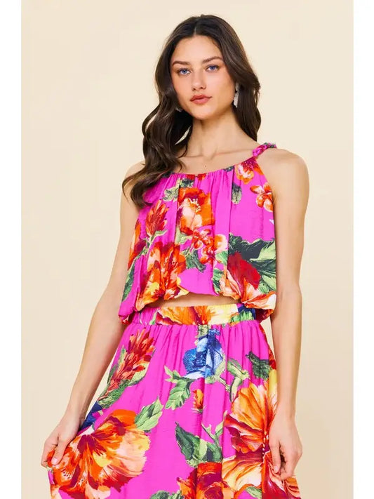 Floral Braided Strap Bubble Hem Tank
