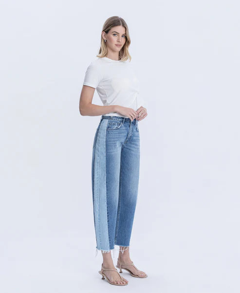 High Rise 2 Tone Barrel Jeans