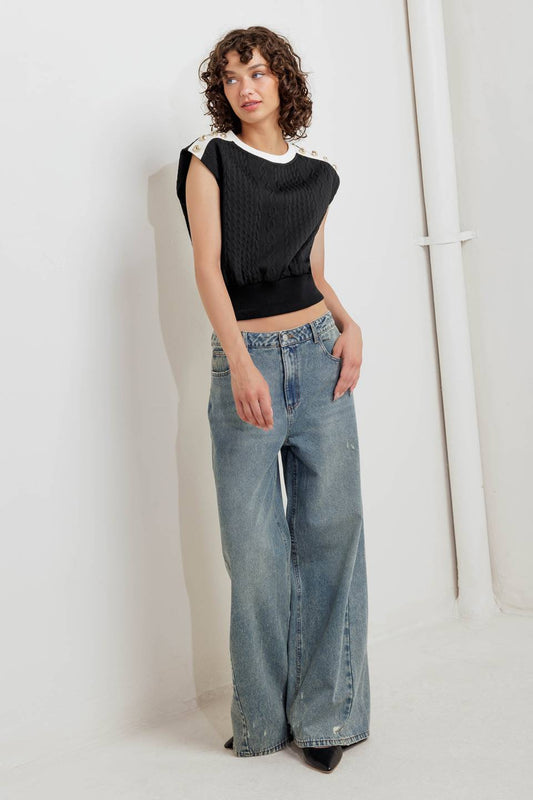 Shoulder Button Knit Top