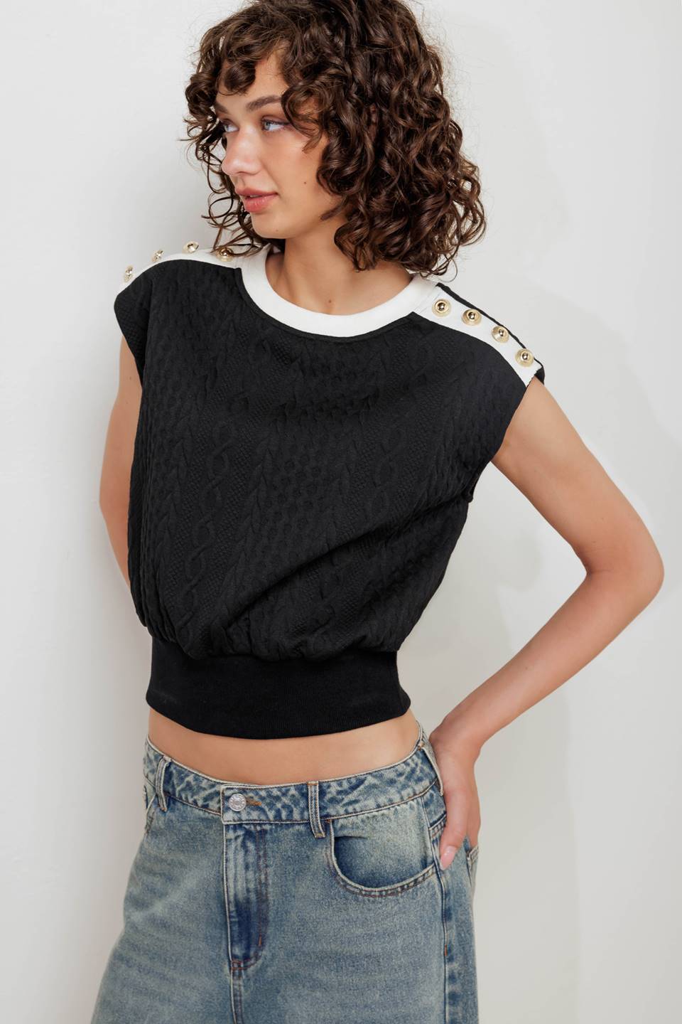 Shoulder Button Knit Top