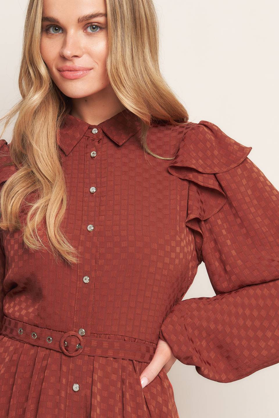 Ruffed Long Sleeve Mini Dress