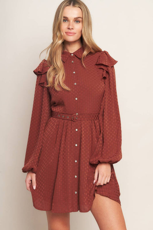 Ruffed Long Sleeve Mini Dress