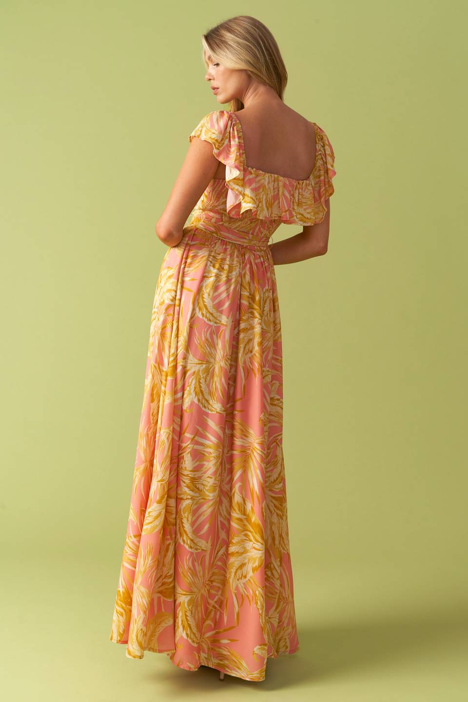 Square Ruffle Neckline Midi Dress