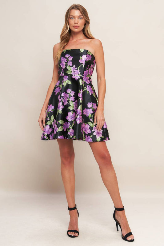 Strapless Satin Woven Mini Dress
